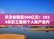 共济金额超500亿元！2024年职工医保个人账户省内共济3.71亿人次