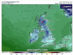 英国天气：地图准确显示了今晚英国哪里将会感受到零下15摄氏度的严寒