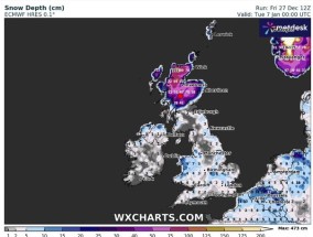 新的降雪地图显示了英国部分地区大雪覆盖的时间和地点