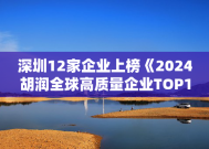 深圳12家企业上榜《2024胡润全球高质量企业TOP1000》，排名全球第十