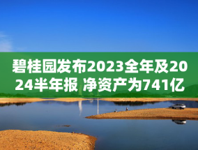 碧桂园发布2023全年及2024半年报 净资产为741亿元